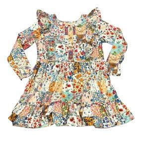 Mabel + Honey Flower Arrangement long sleeve babydoll dress Colorful Patchwork